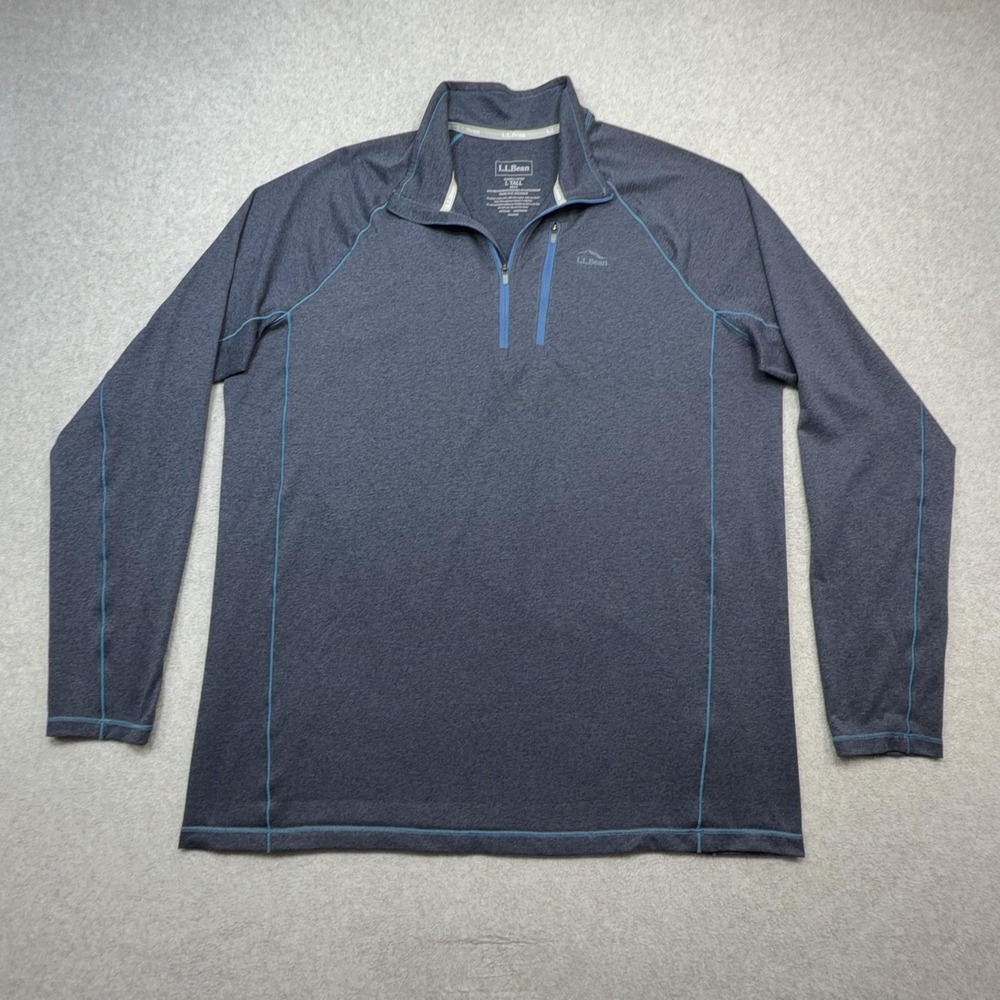 LL Bean Quick Dry Trail 1/4 Zip Pullover Men Large Tall Blue Long Sleeve Outdoor